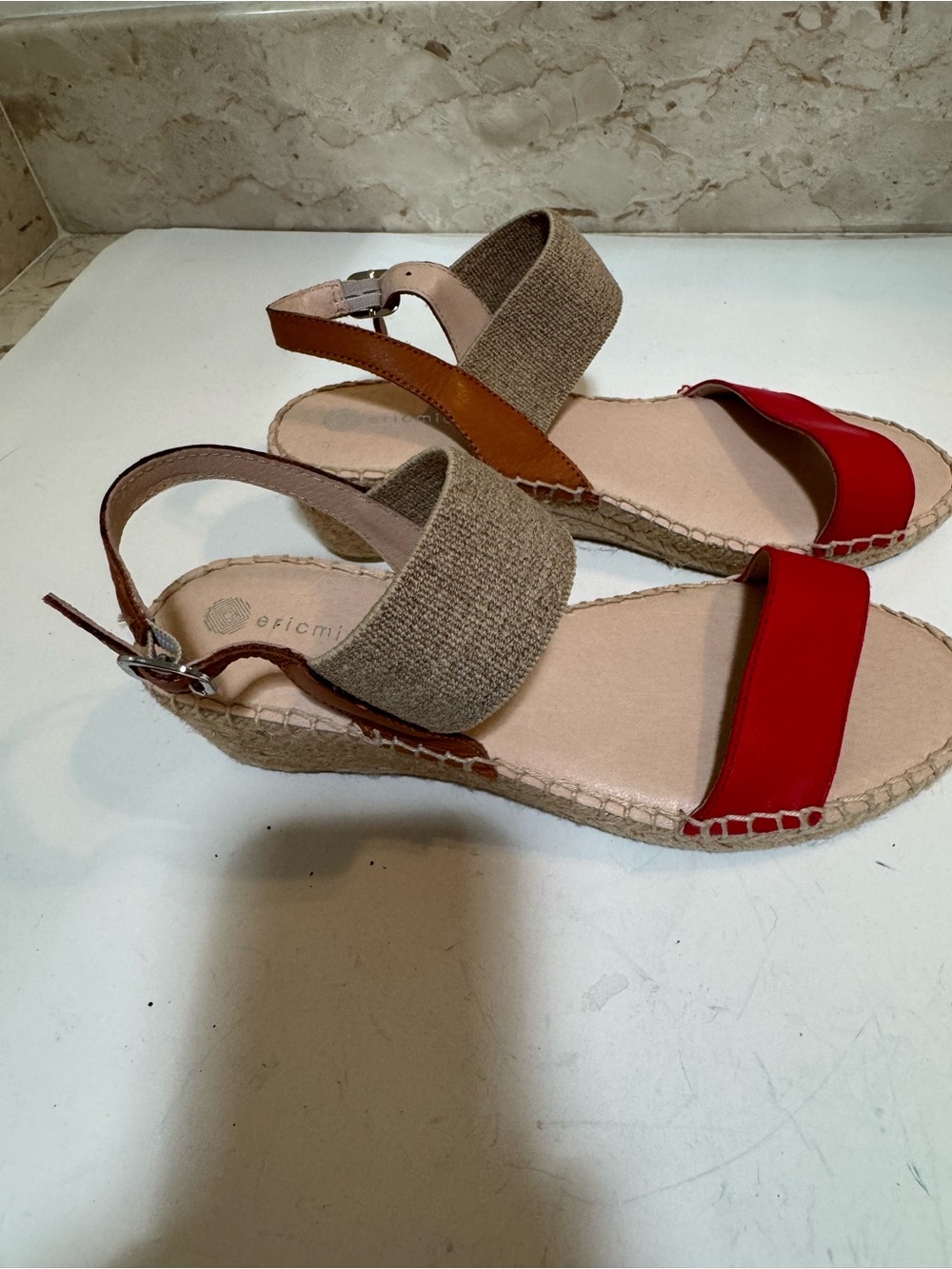 Eric Michael Red and Tan Espadrille Wedge Sandals